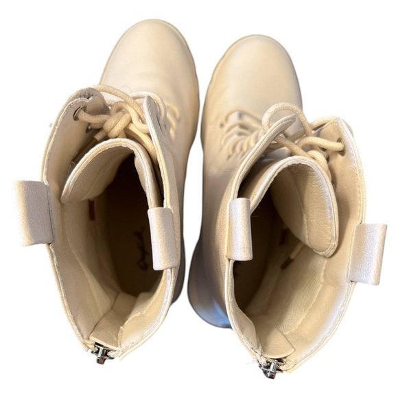 Qupid Renley Wide Heel Combat Boots cream size 6 - Picture 4 of 6